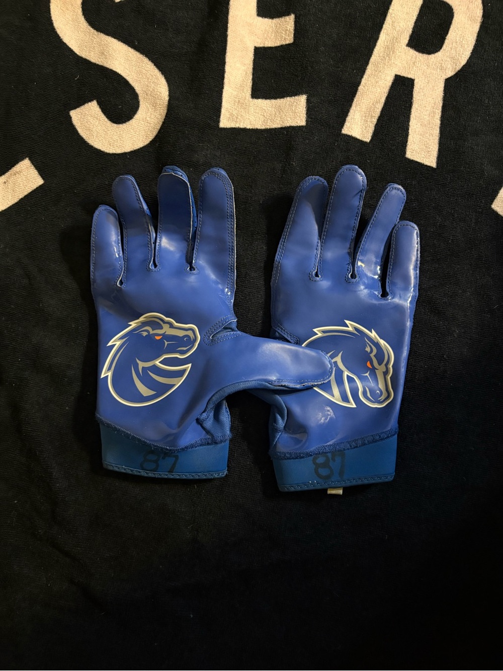 Blue Men's Football Gloves with Horse Logo